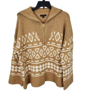 NWT J.Crew Tan Relaxed Nordic Half Zip Merino Wool/Alpaca Sweater L/XL BD643
